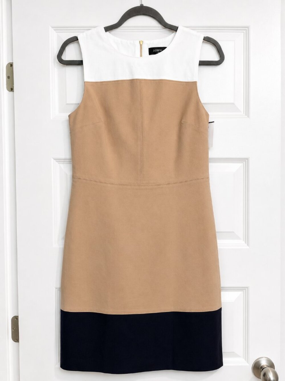 The Limited Colorblock Sheath Dress – White, Camel & Navy – Size 4
